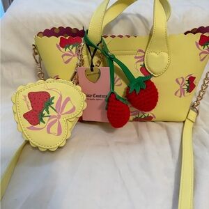 Juicy Couture Yellow Strawberry Print Tote with Red Strawberry Charm